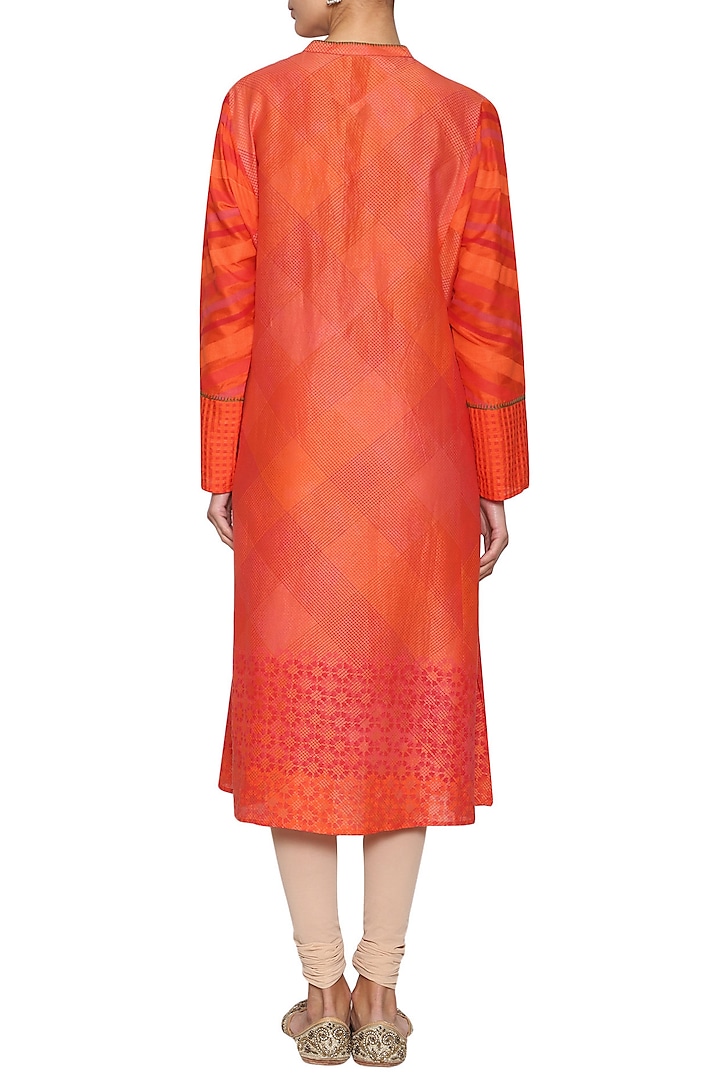 Red printed embroidered tunic by KRISHNA MEHTA