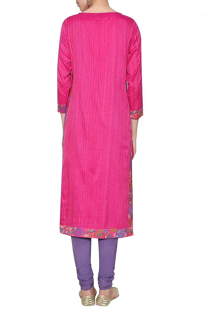 Fushia pink embroidered tunic with pants by KRISHNA MEHTA