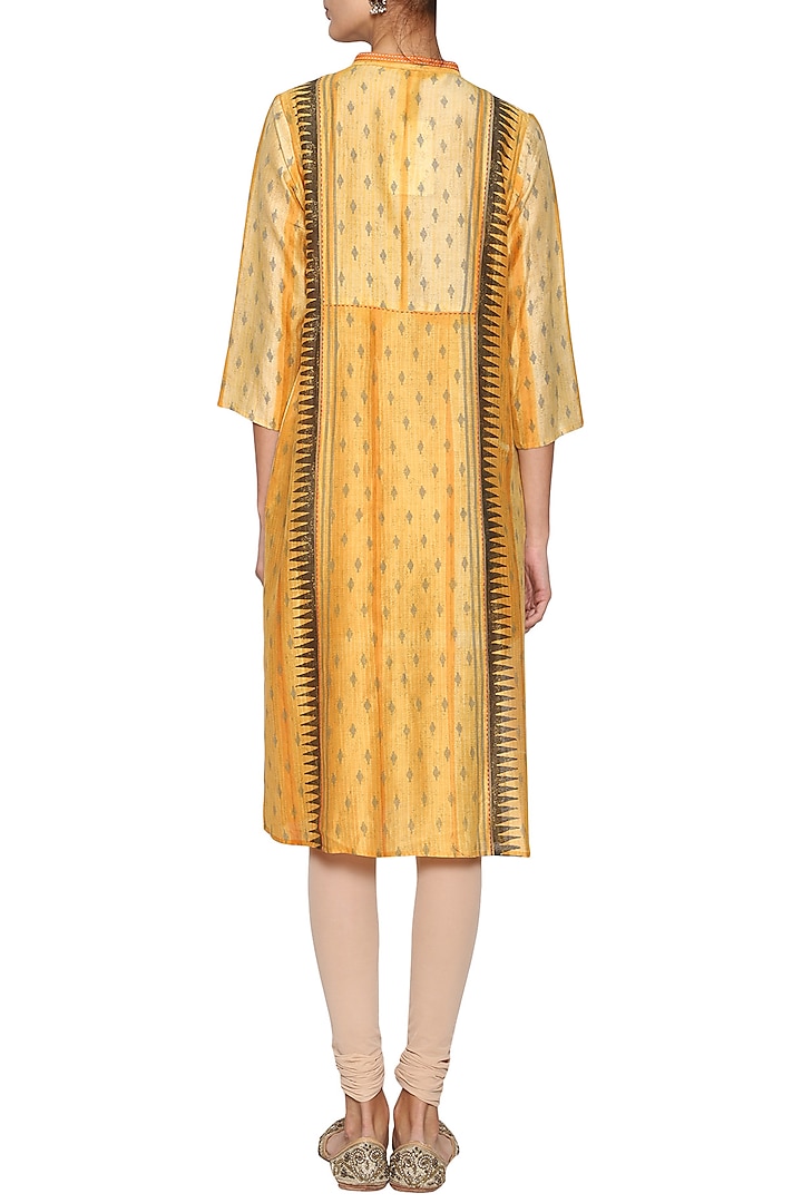 Saffron yellow embroidered tunic by KRISHNA MEHTA