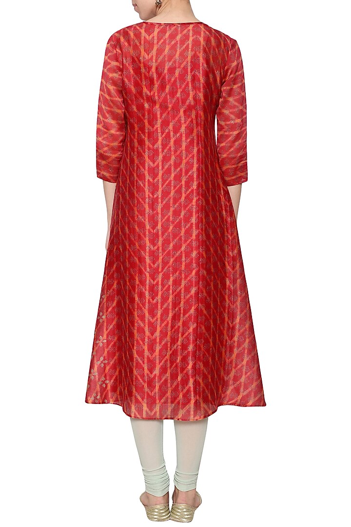 Maroon printed embroidered tunic by KRISHNA MEHTA