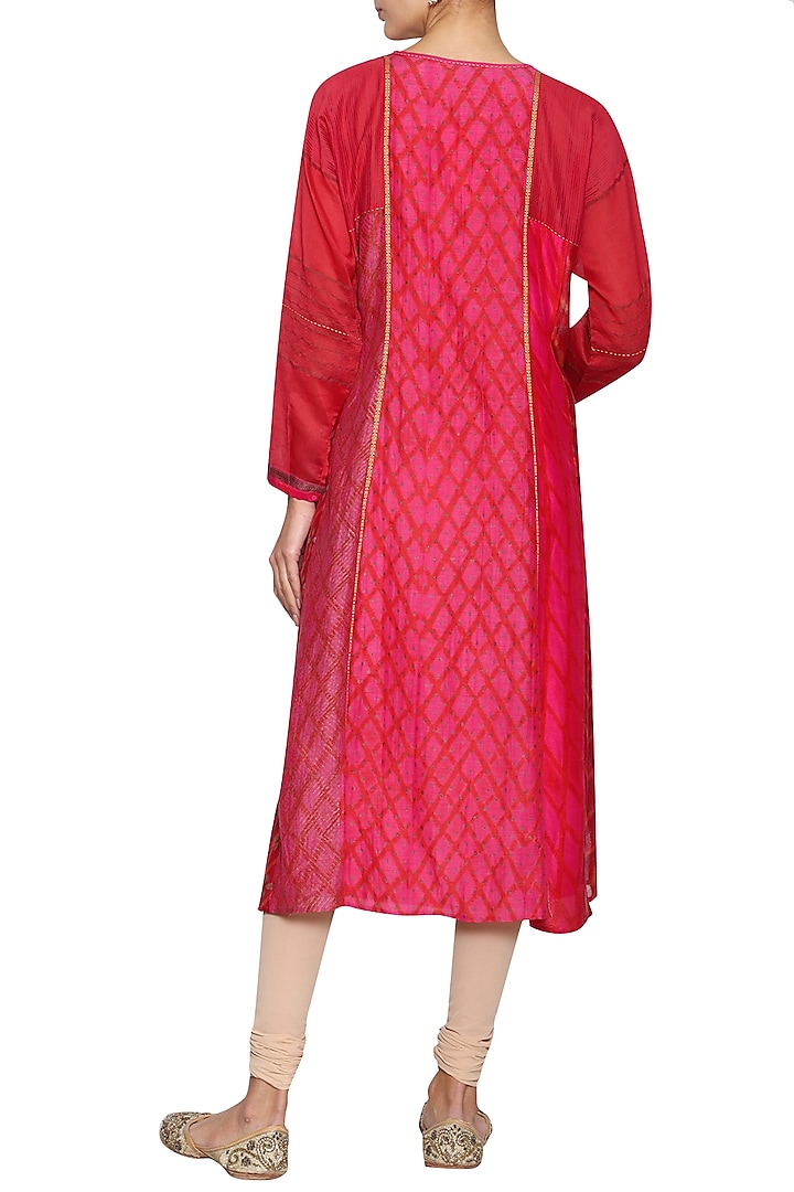 Pink tie-dye embroidered tunic by KRISHNA MEHTA