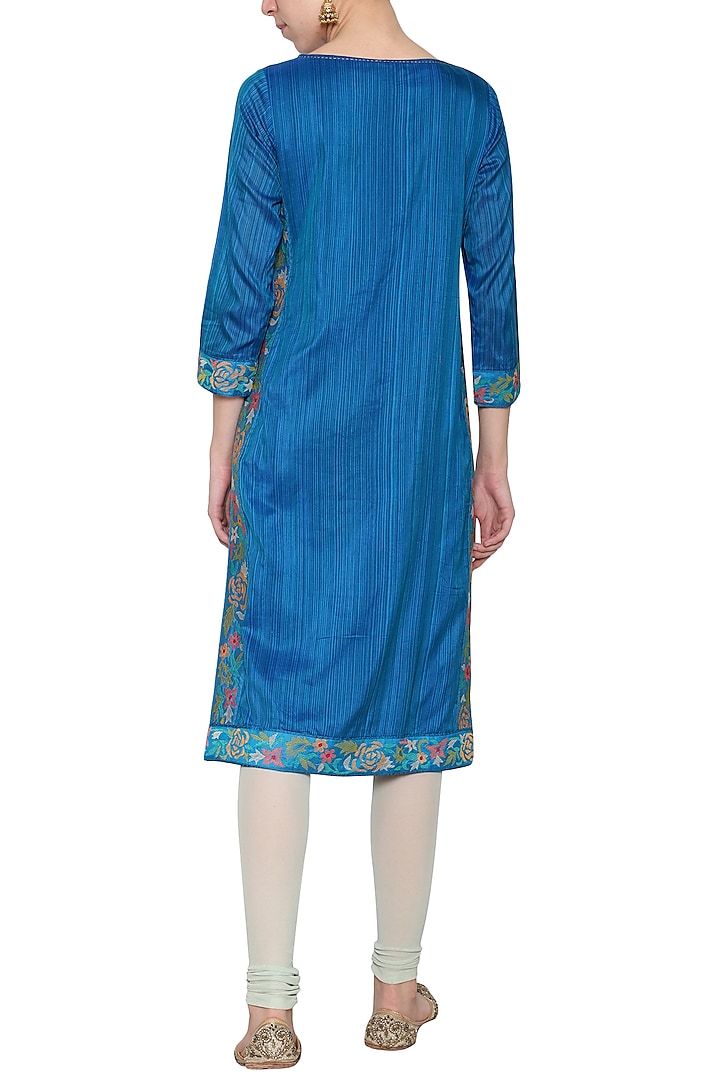 Blue chanderi embroidered tunic by KRISHNA MEHTA