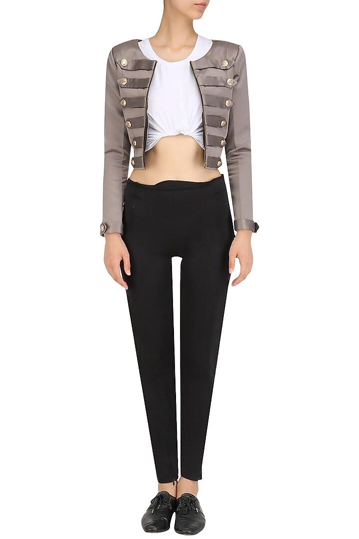 Grey front zipper military jacket available only at Pernia's Pop Up Shop.