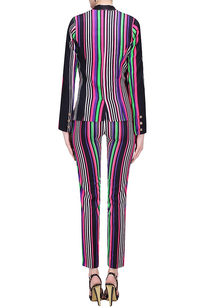 White, black, green, pink and purple striped full sleeves jacket available only at Pernia's Pop Up Shop.