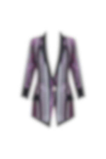 Black, Green, Pink and Purple Sequins Striped Jacket by Karn Malhotra