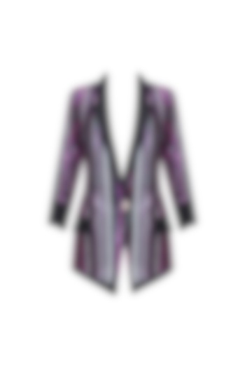 Black, Green, Pink and Purple Sequins Striped Jacket by Karn Malhotra