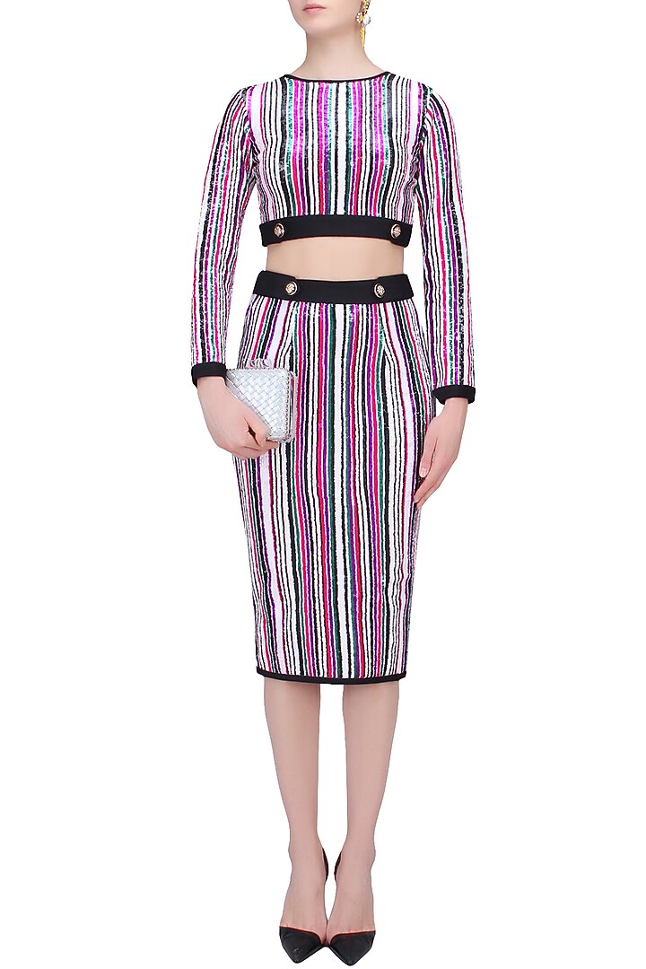 White, green, pink and purple sequins striped crop top available only at Pernia's Pop Up Shop.