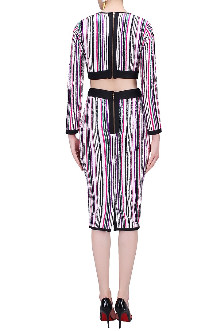 White, green, pink and purple sequins striped crop top available only at Pernia's Pop Up Shop.