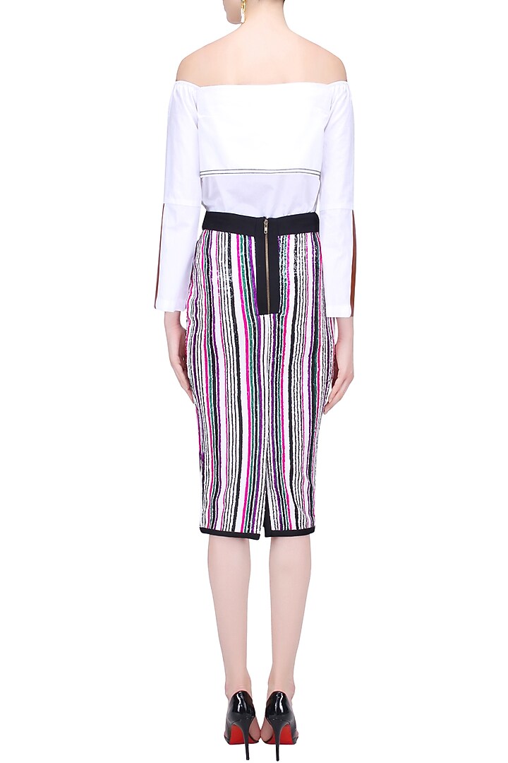 White, green, pink and purple sequins striped fitted skirt available only at Pernia's Pop Up Shop.