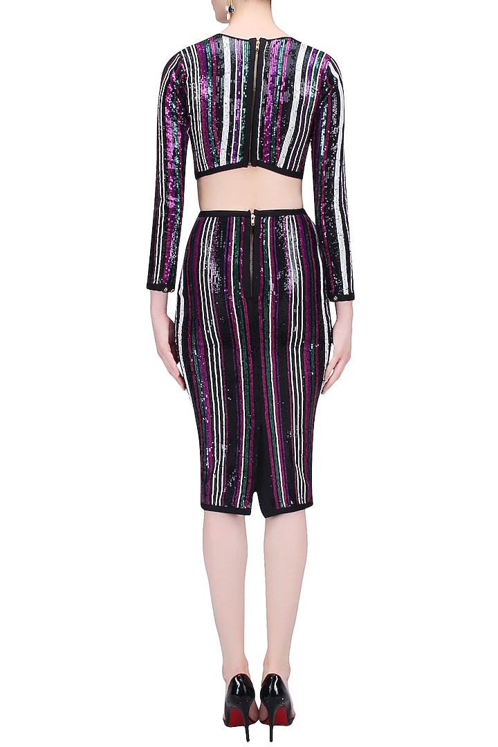 Black, green, pink and purple sequins striped crop top available only at Pernia's Pop Up Shop.