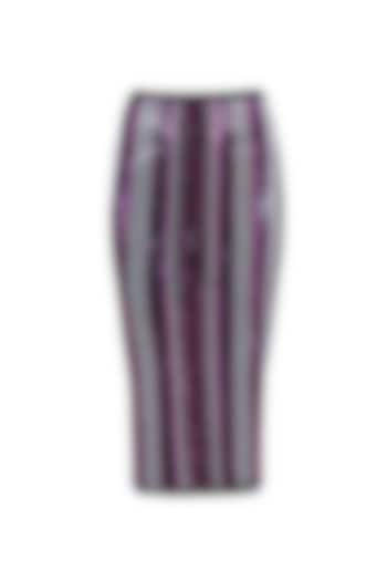 Black, Green, Pink and Purple Sequins Striped Fitted Skirt by Karn Malhotra