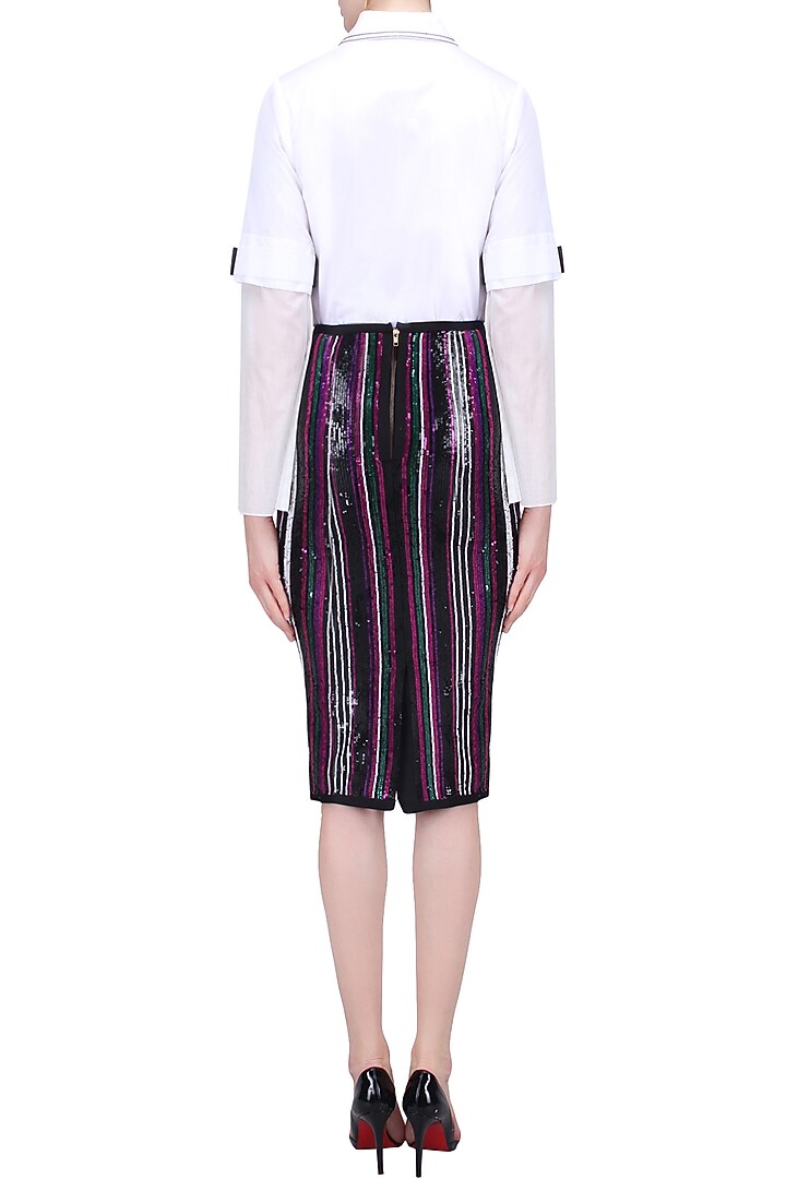 Black, green, pink and purple sequins striped fitted skirt available only at Pernia's Pop Up Shop.