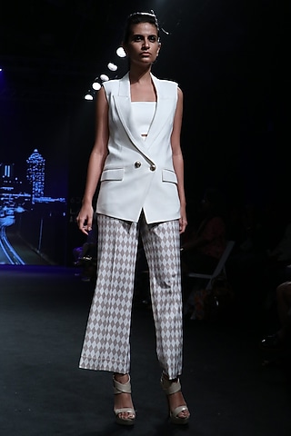 Off White Sleeveless Jacket by Karn Malhotra