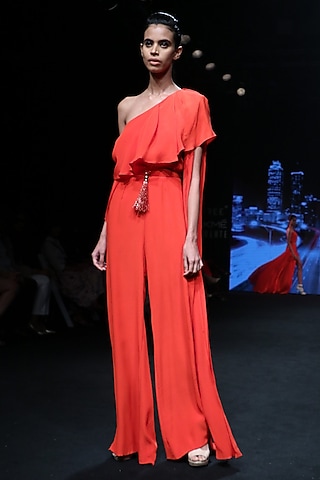 Flamingo Orange Jumpsuit by Karn Malhotra