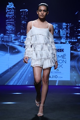 White Layered Mini Dress by Karn Malhotra