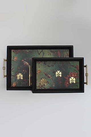 Green Wooden Gulbagh Tray by Karo