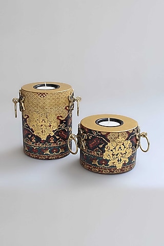 Gold Amrapali Pillar Candle Holders (Set of 2) by Karo