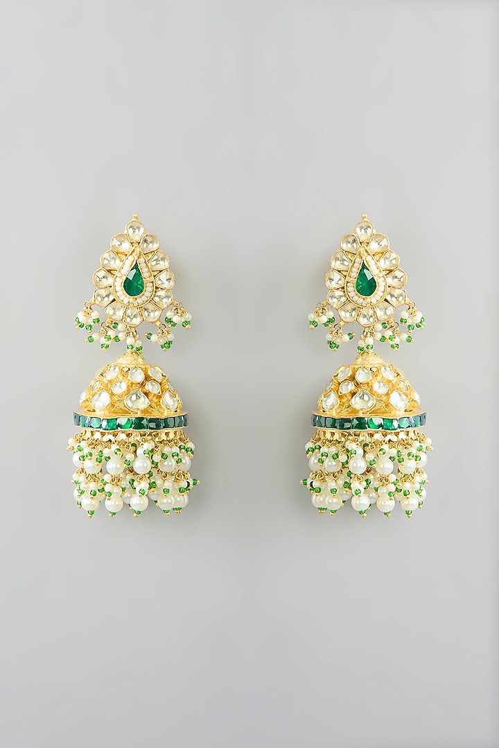 Gold Finish Kundan Polki & Pearl Beaded Choker Necklace Set by Kreart at Pernia's Pop Up Shop