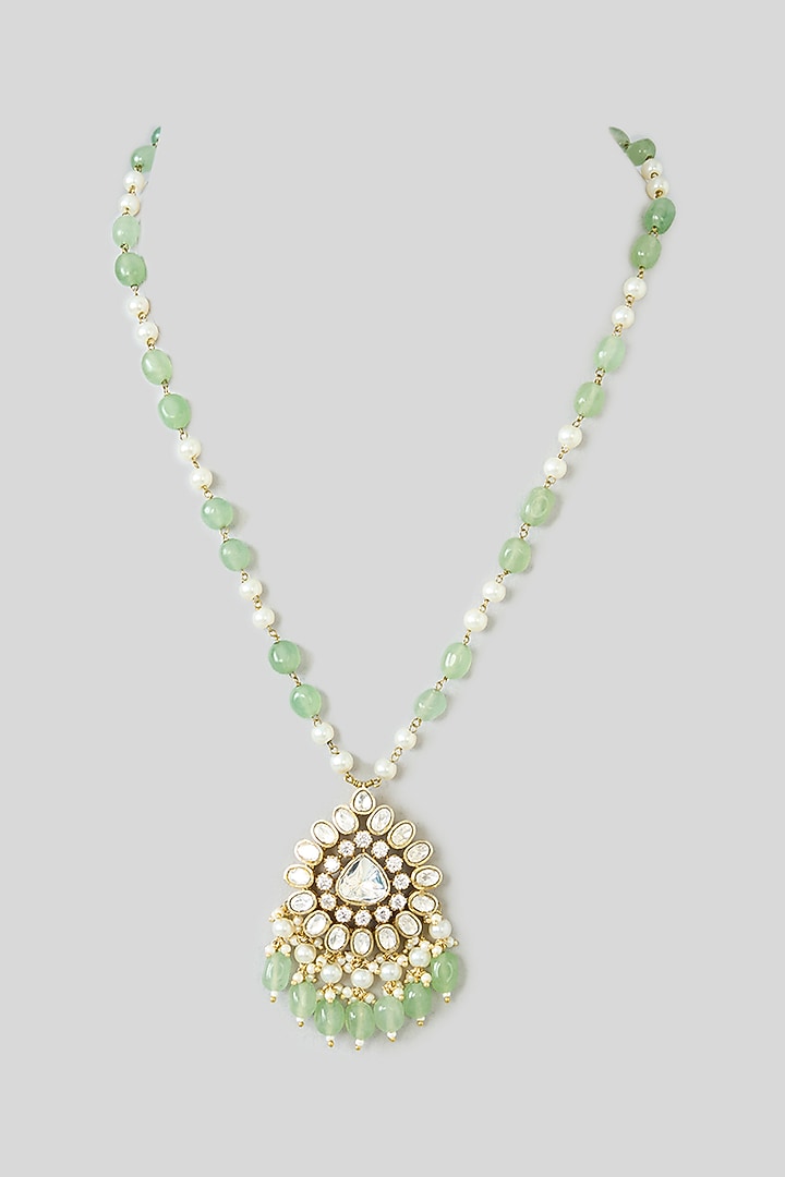 Gold Finish Kundan Polki & Multi-Colored Beaded Pendant Necklace by Kreart at Pernia's Pop Up Shop