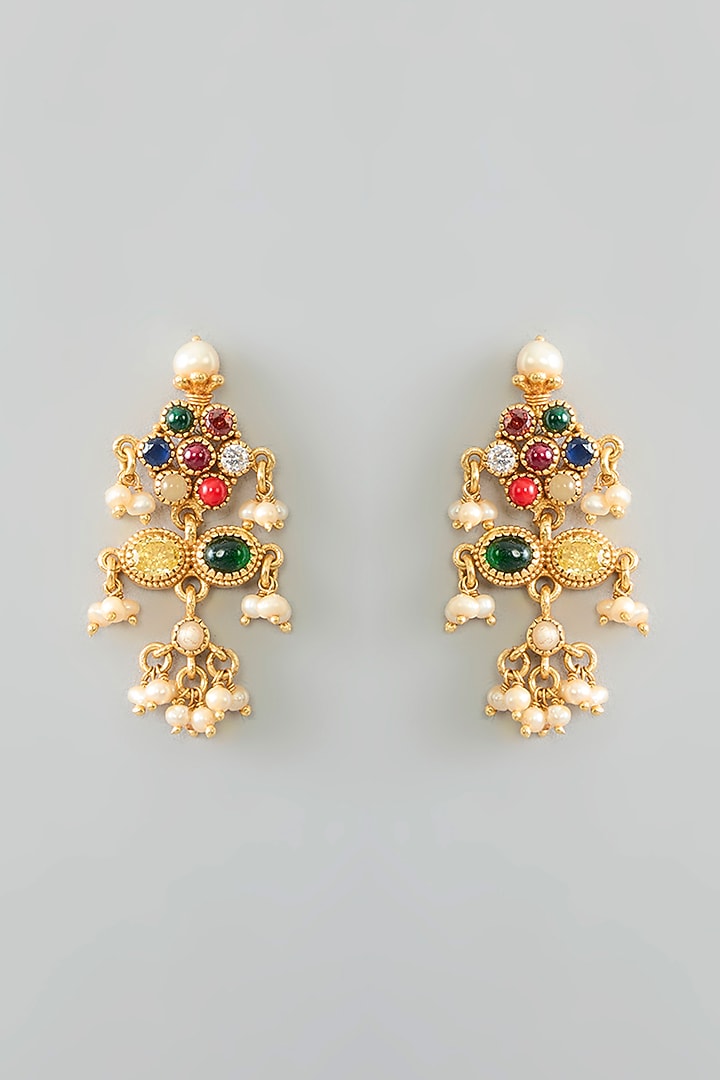 Gold Finish Kundan Polki & Navratna Stone Necklace Set by Kreart at Pernia's Pop Up Shop
