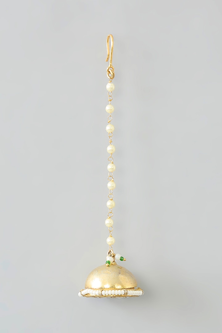 Gold Finish Kundan Polki & Pearl Borla Maangtikka by Kreart at Pernia's Pop Up Shop