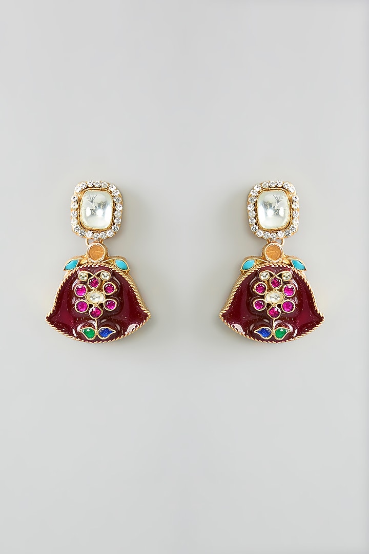 Gold Finish Kundan Polki & Multi-Colored Stone Long Pendant Necklace Set by Kreart at Pernia's Pop Up Shop