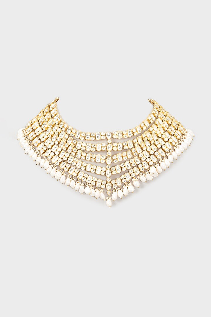 Gold Finish Kundan Necklace by Kreart at Pernia's Pop Up Shop