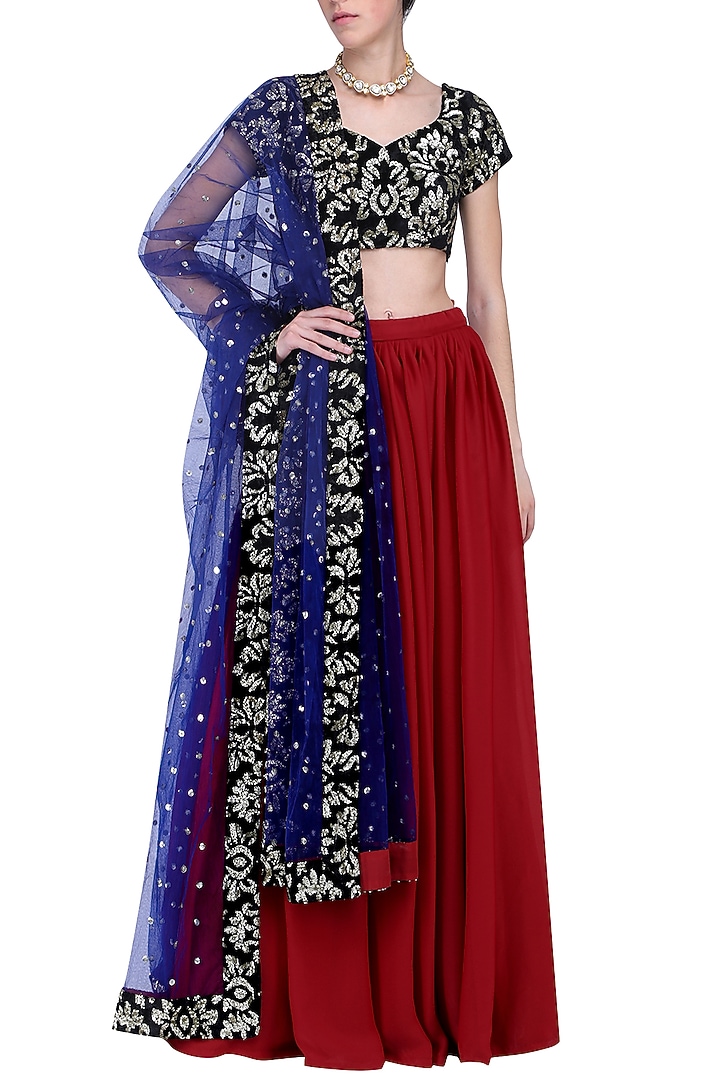 Burgundy embroidered lehenga set available only at Pernia's Pop Up Shop.