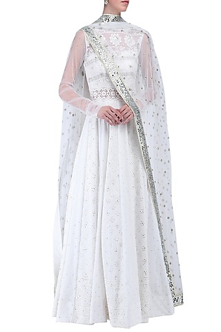White embroidered anarkali set by KRASNA