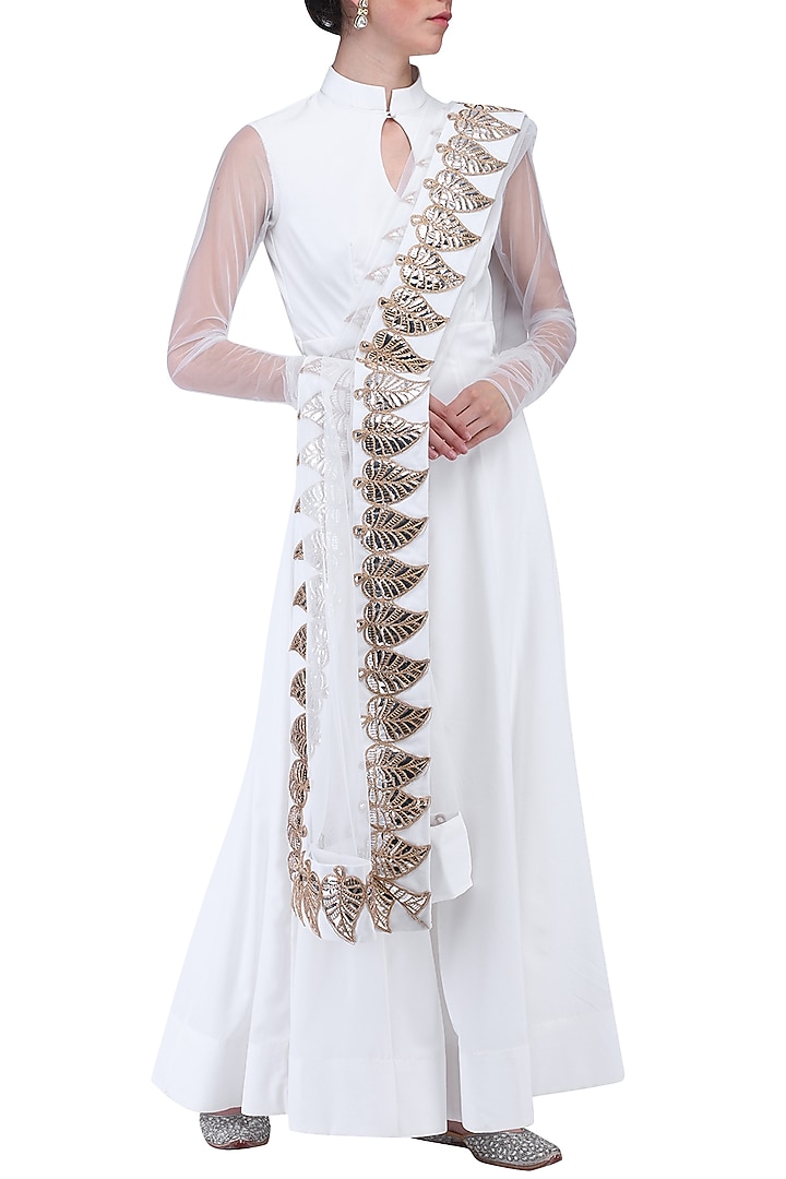 White leaf embroidered anarkali set available only at Pernia's Pop Up Shop.