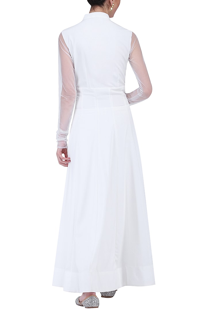 White leaf embroidered anarkali set available only at Pernia's Pop Up Shop.