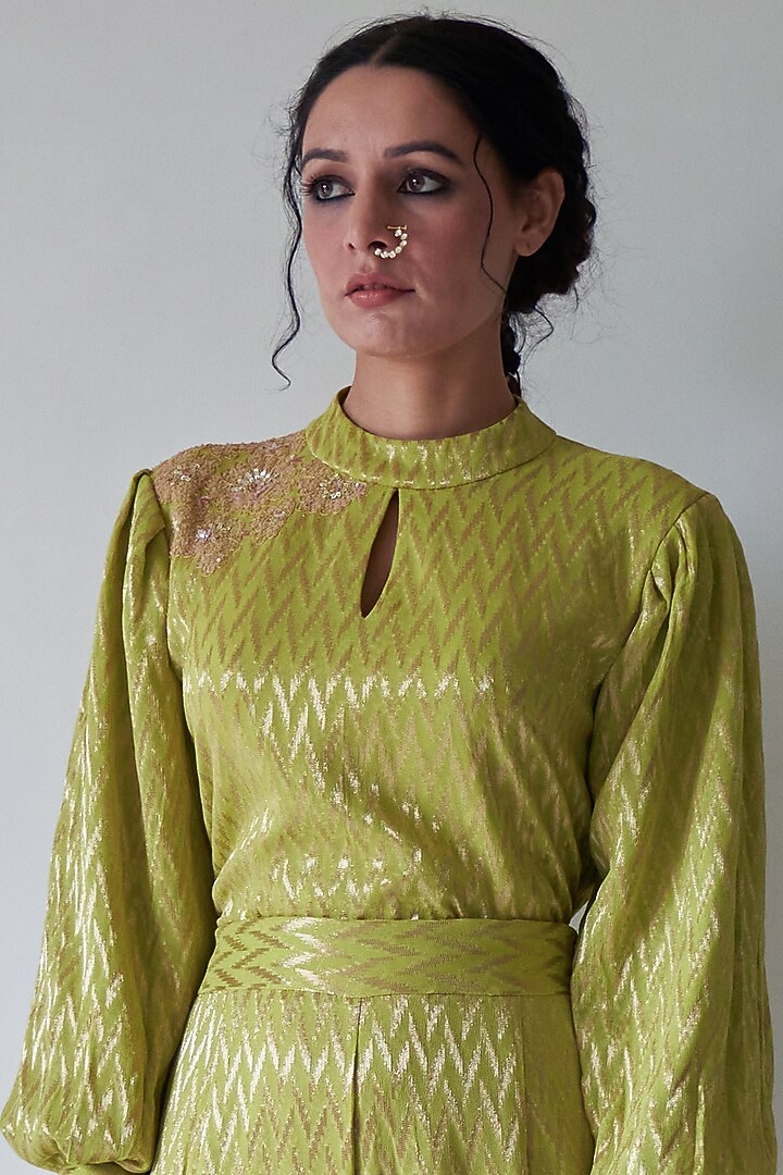 Mint Sequins Hand Embroidered Jumpsuit by Kanika sharma at Pernia's Pop Up Shop