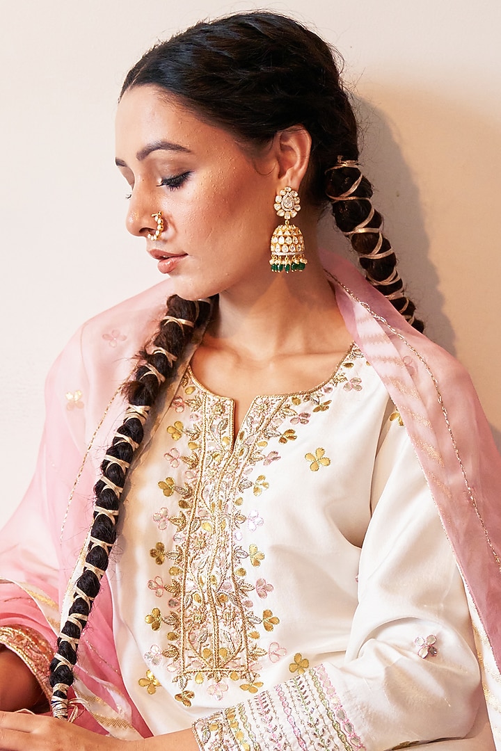 White Zari Hand Embroidered Wedding Sharara Set by Kanika sharma at Pernia's Pop Up Shop