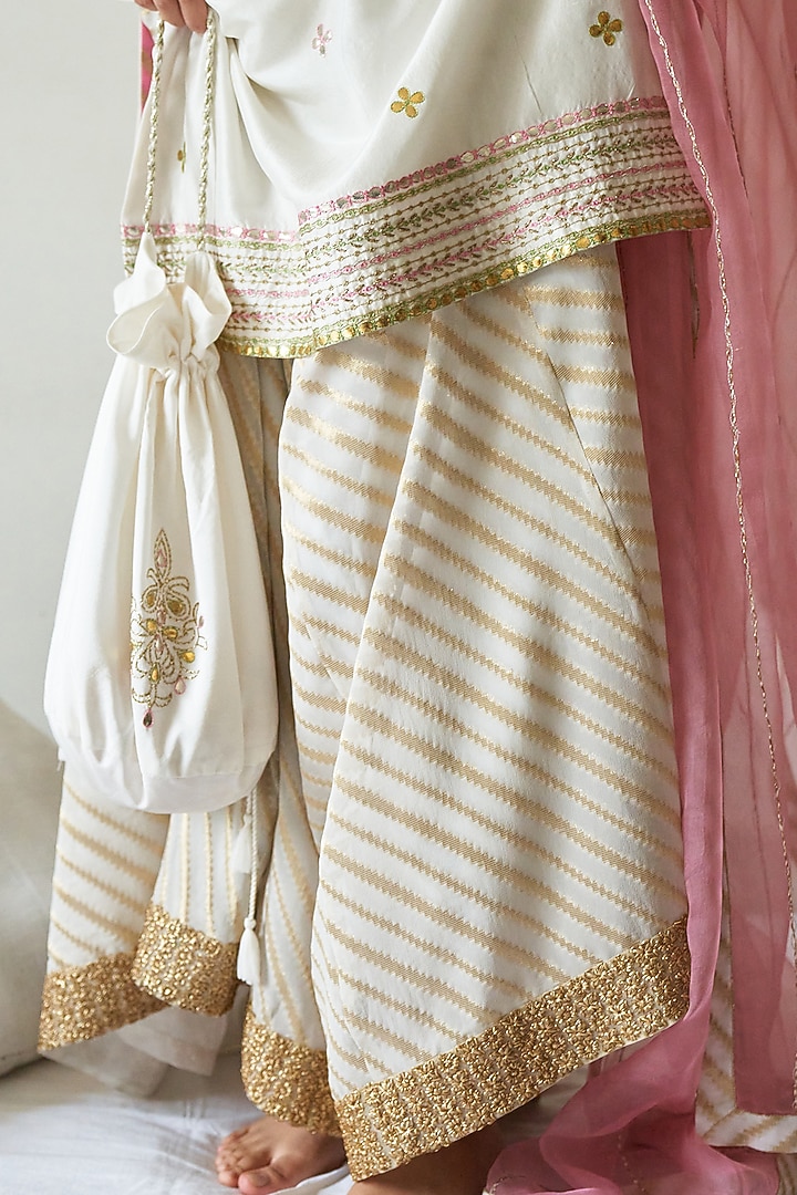 White Zari Hand Embroidered Wedding Sharara Set by Kanika sharma at Pernia's Pop Up Shop