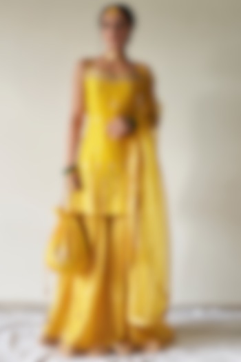 Yellow Georgette Gharara Set by Kanika sharma