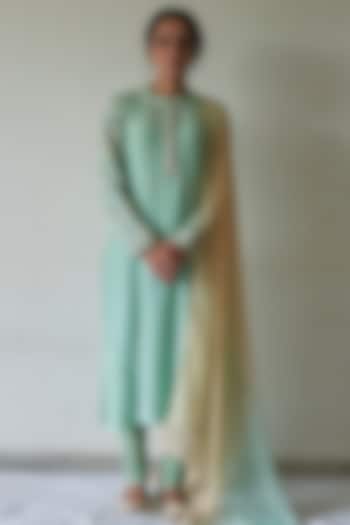 Pista Green Sequins Embroidered Kurta Set by Kanika sharma at Pernia's Pop Up Shop