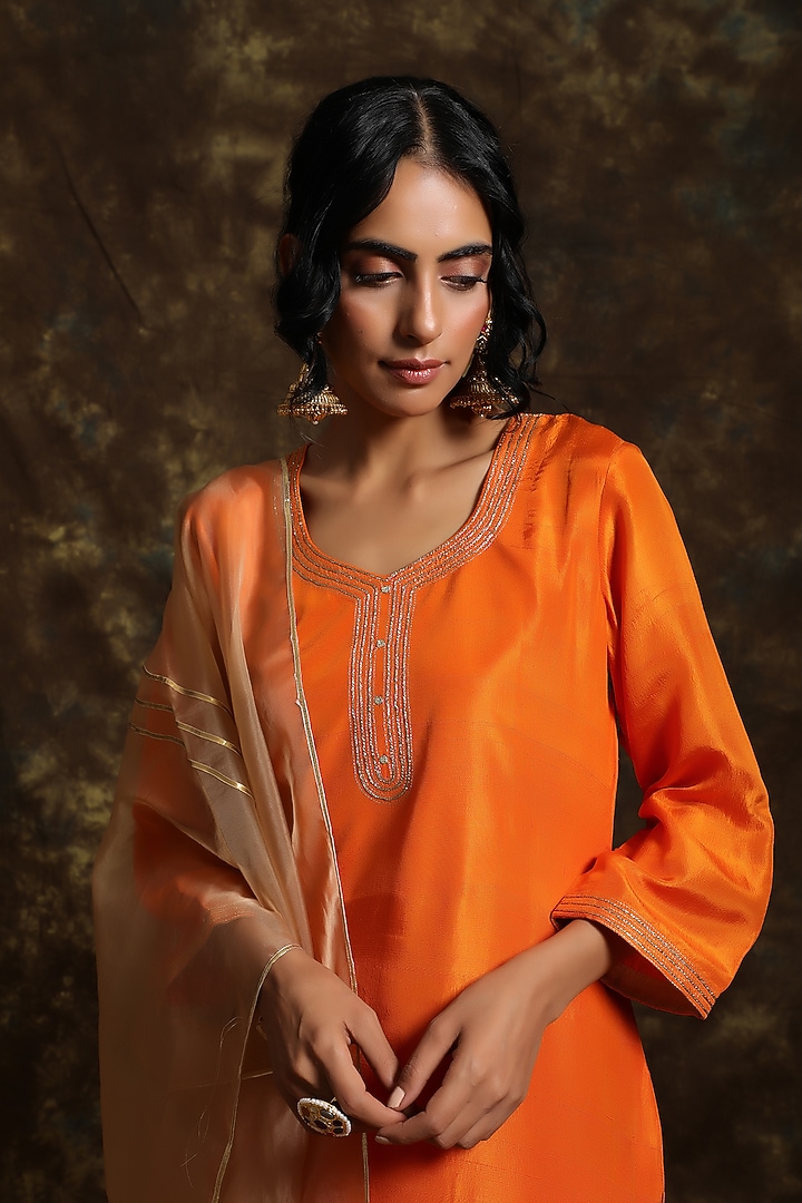 Kesari Silk Kurta Set by Kanika sharma at Pernia's Pop Up Shop