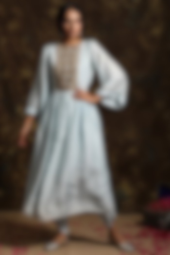 Sky Blue Embroidered Kurta With Pants by Kanika sharma at Pernia's Pop Up Shop