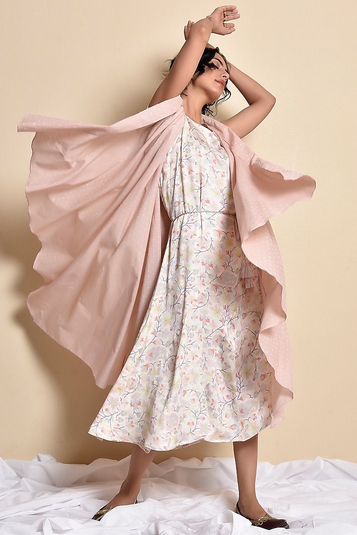 Soft Pink Embroidered Jacket Set by Kanika sharma at Pernia's Pop Up Shop