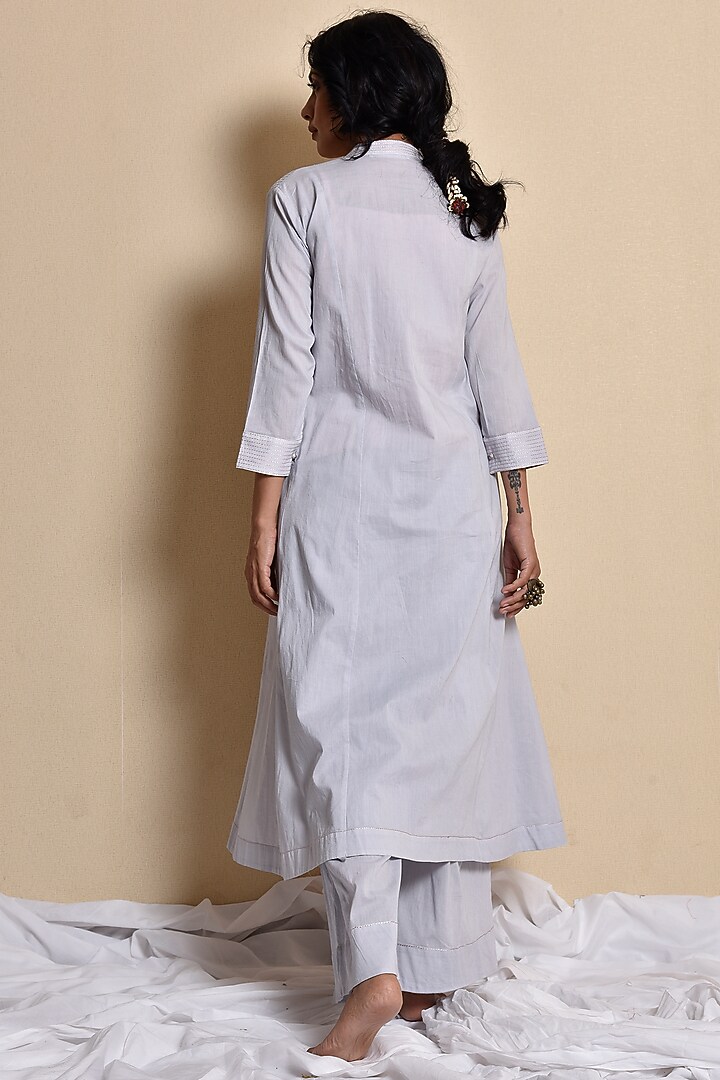 Sky Blue & Soft Pink Embroidered Jacket Set by Kanika sharma at Pernia's Pop Up Shop