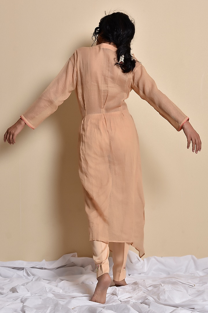 Camel Brown & Coral Jacket Set by Kanika sharma at Pernia's Pop Up Shop