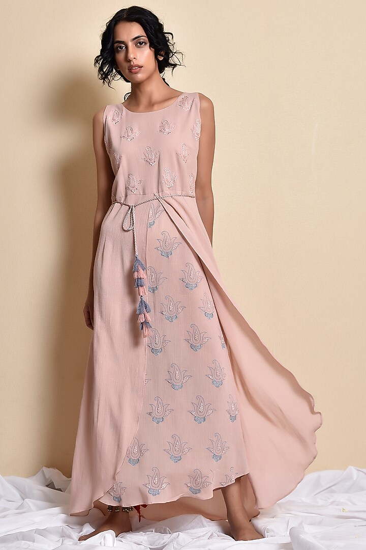 Blush Pink Embroidered Dress by Kanika sharma at Pernia's Pop Up Shop