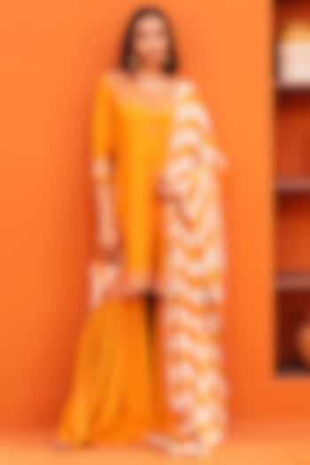 Orange Silk & Crepe Sharara Set by Kesar studio at Pernia's Pop Up Shop