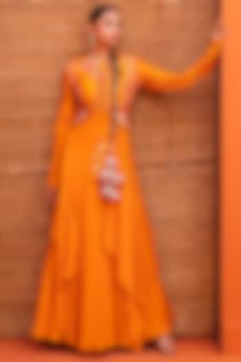 Orange Silk Thread Embroidered Gown by Kesar studio