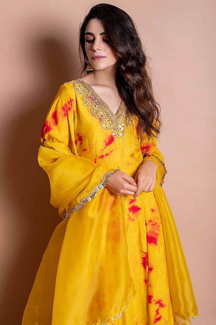 Mustard Embroidered Gown With Dupatta by Kesar studio at Pernia's Pop Up Shop