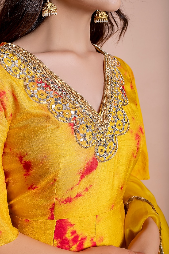 Mustard Embroidered Gown With Dupatta by Kesar studio at Pernia's Pop Up Shop