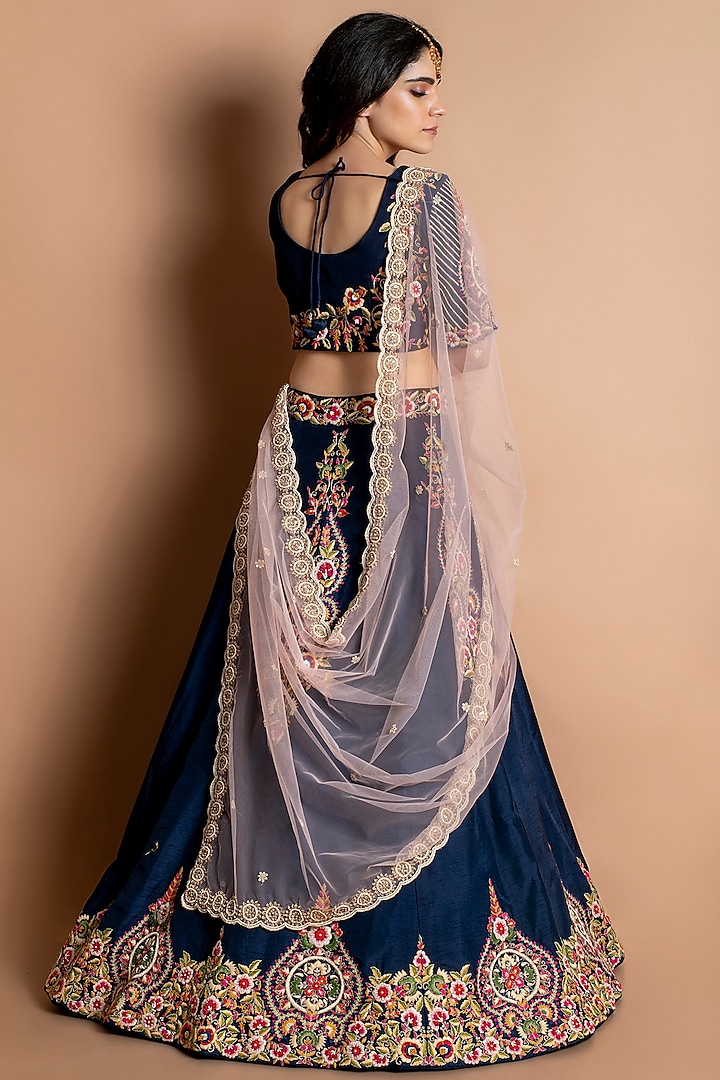 Dark Blue Bamberg Silk Lehenga Set Design by Kesar studio at Pernia's ...