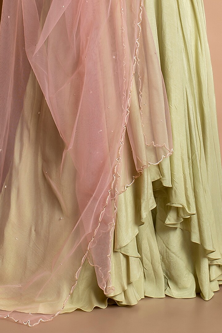 Mint Embroidered Party Wear Gown With Dupatta by Kesar studio at Pernia's Pop Up Shop