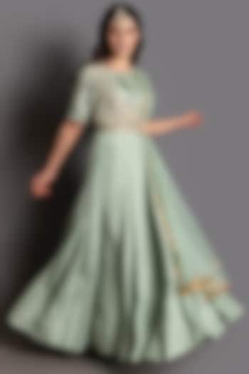 Sea Green Embroidered Gown With Dupatta by Kesar studio