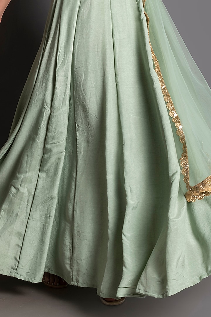 Sea Green Embroidered Party Wear Gown With Dupatta by Kesar studio at Pernia's Pop Up Shop